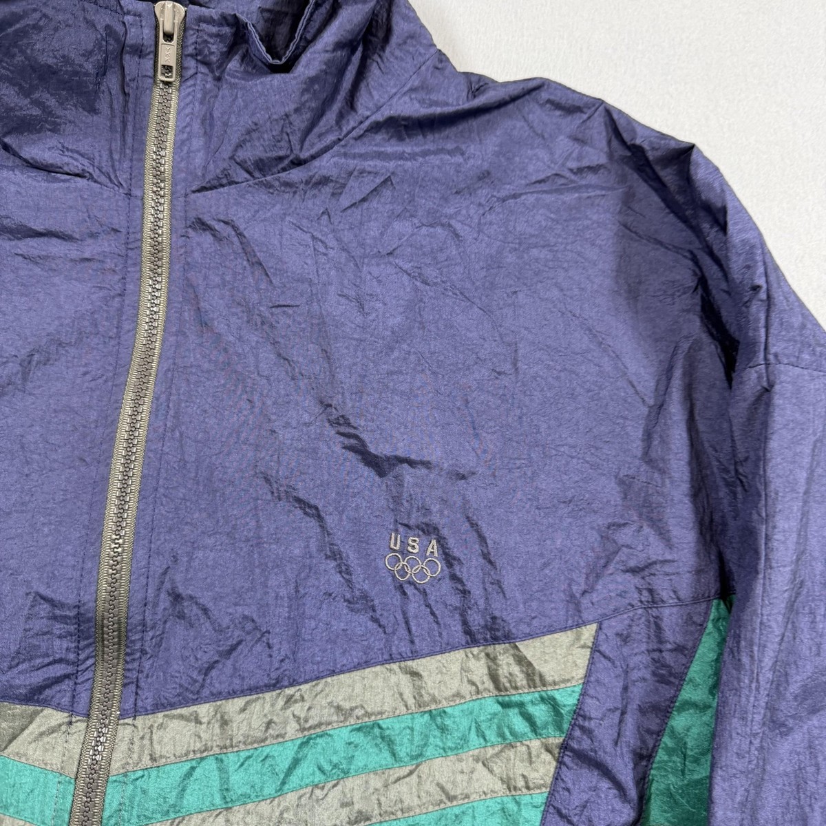 Vintage USA Olympic Jacket Mens XL Purple Teal Nylon Windbreaker