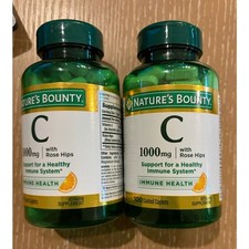 2 Pack Vitamin C  Rose HIPS Immune Support 1000mg Coated Caplets 100 Ct Each