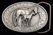 RG22109 NOS NICE 1985 VINTAGE SISKIYOU MARE FOAL HORSES PEWTER BUCKLE