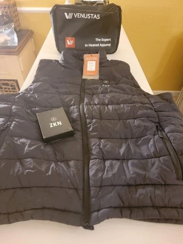 Venustas Mens Heated Vest Black Size 2XL Classic Puffer Full Zip Water Resistant - product listing photo