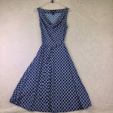 Express Navy Blue White Geometric Cowl Neck Sleeveless Fit Flare Dress 5/6