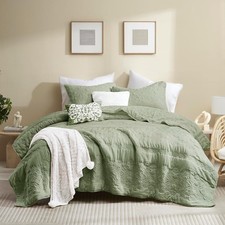 Boho Sage Green Quilt King Size Bedding Sets with Pillow Sham, Bohemian