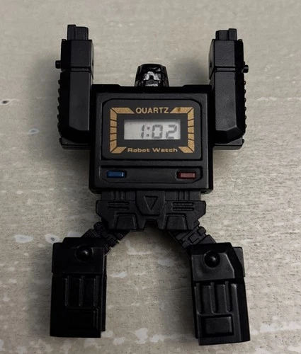 Vintage Quartz Robot Transformer Watch Black Rare WORKS