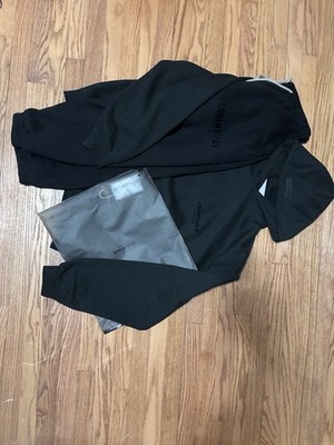 Essentials Black Tracksuit Set Hoodie & Pants Cotton Blend Men's Size L