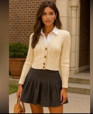 School Girl Preppy Academia Coquette Pleated Cotton blend blue Mini Skirt 2