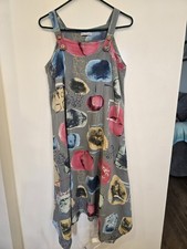 Italian Linen Abstract Midi Dress Made in Italy OS Lagenlook Artsy Resort