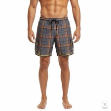 OP Ocean Pacific Men's XL Paid Cargo Board Shorts Gray Orange Yellow Swim Trunks