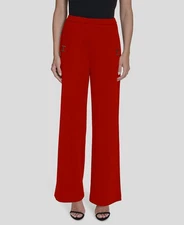 Halston Women's Red Logo Hardware Straight-Leg Pull-On Pants Size XL