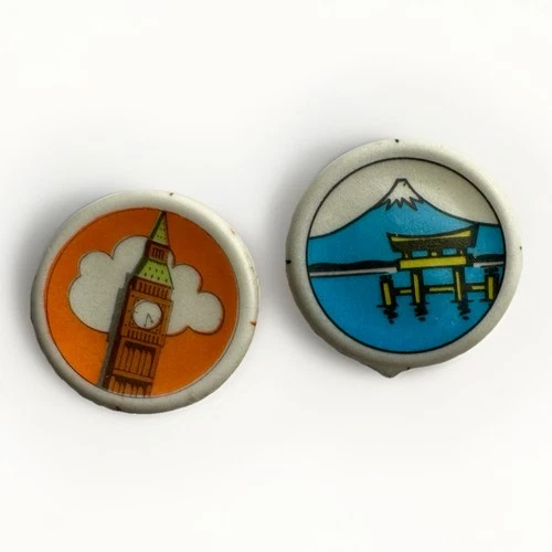 Vintage Coca-Cola Tour the World Bottle Cap Liner Lot x2 Big Ben Mount Fuji