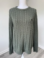 VTG 90s Chaps Men  s Cable Knit Sweater Khaki Made In Hong Kong Large