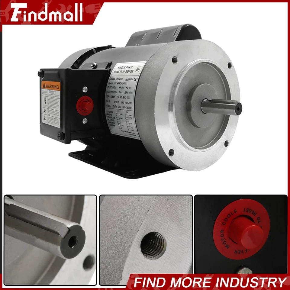 3/4 HP Electric Motor Single Phase 1725rpm 5/8'' shaft 115V/230V 56C Frame - Image 3 of 4
