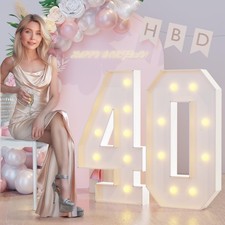 40th Birthday Decorations for Women Men 3FT Light Up Numbers, Large Marquee N...