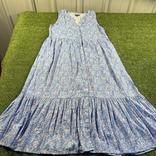 Chaps Brand Sleeveless Geometric Print Blue Floral Maxi Dress Size M