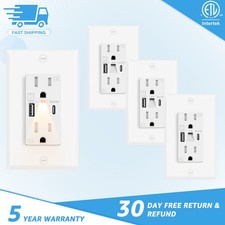 Wall Outlet Cover with Built-in Night Light 24W USB C/A 15A Tamper Resistant 4PK