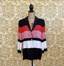 Misook Colorblock Striped Knit Single-Breasted One-Button Blazer Sz L