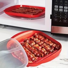 Red Microwave Bacon Pan Wave Anti-stick Design Microwave Bacon Cooker Grilling