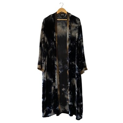 Riverside Tool and Dye Silk Blend Velvet Duster Kimono Navy Bronze Marble Size 1