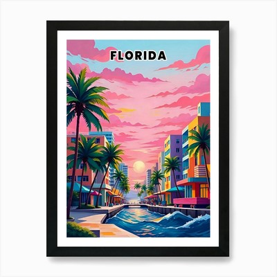 Florida Lebendig Vintage Reise Post Gerahmtes Wandbild Poster Leinwanddruck Bild