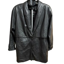 Vintage Wilson's Black Leather Coat Jacket w/o Belt Size M Women's Retro 90s 80