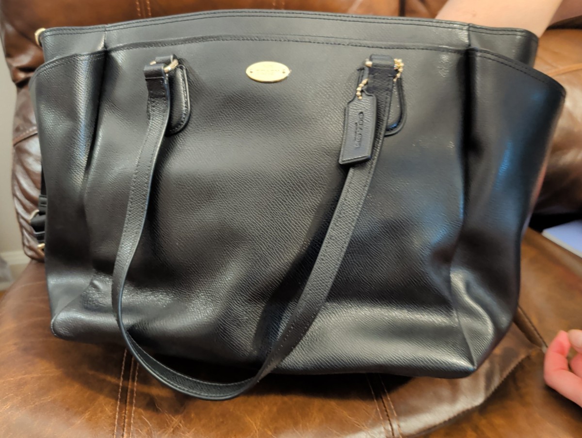 Black Signature Coach Baby Bag w Black Changing Pad And Gold