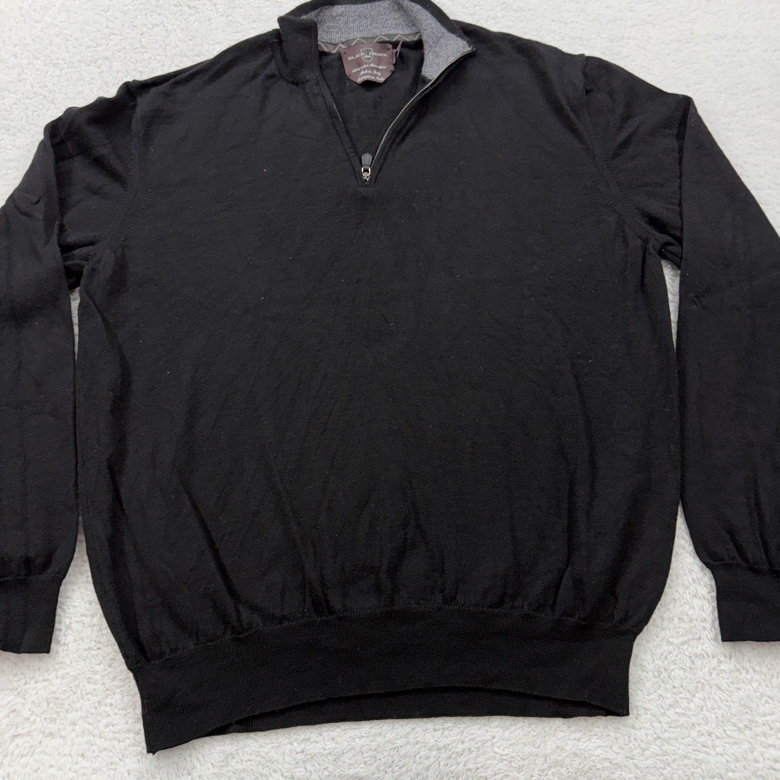 Black Brown 1826 Men's 100% Merino Wool Quarter Zip Pullover Sweater XL