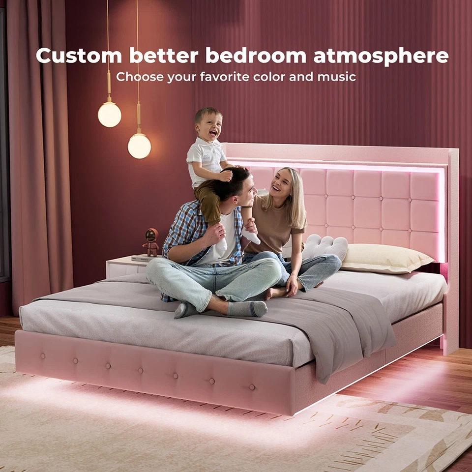 Levede Double Queen Floating Bed Frame With RGB LED Light Headboard USB Charge - image 4 of 4