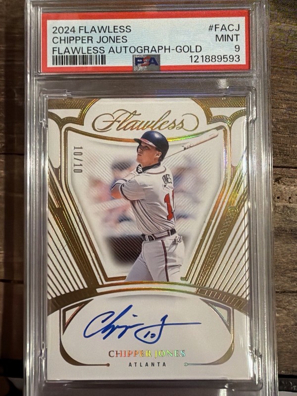 2024 Panini Flawless Chipper Jones Auto Gold /10 (10/10 Jersey Number) PSA 9