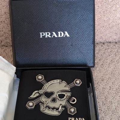 PRADA Black Bifold Wallet: Tessuto Skull Logo (w/Coin Pouch)