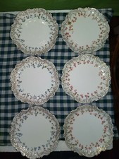 Set of 6 Porcelain Dessert Plates - Delicate Floral Motif, Gold Scalloped Edge 