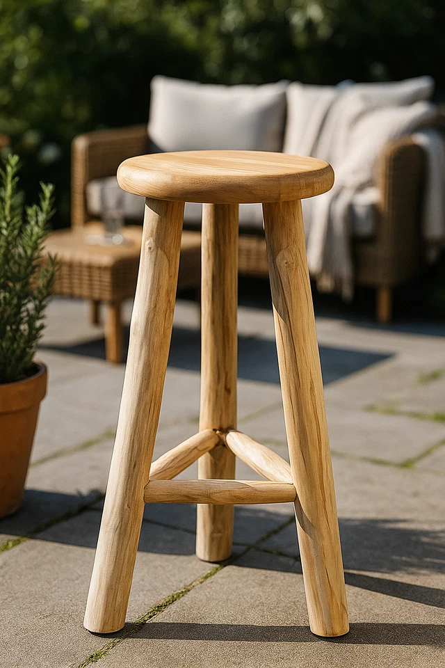 Barhocker Barstuhl Bistrohocker Teakholz 2 er Set 75x35 cm Natur Holz Bistro Bar - Bild 3 von 4