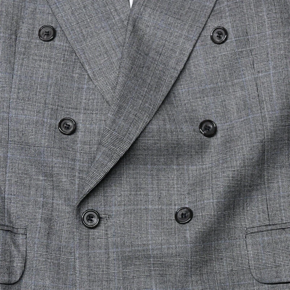 复古 Oscar de la Renta 44R 格纹羊毛双排扣运动外套外套夹克 — 第 3/4 张图片