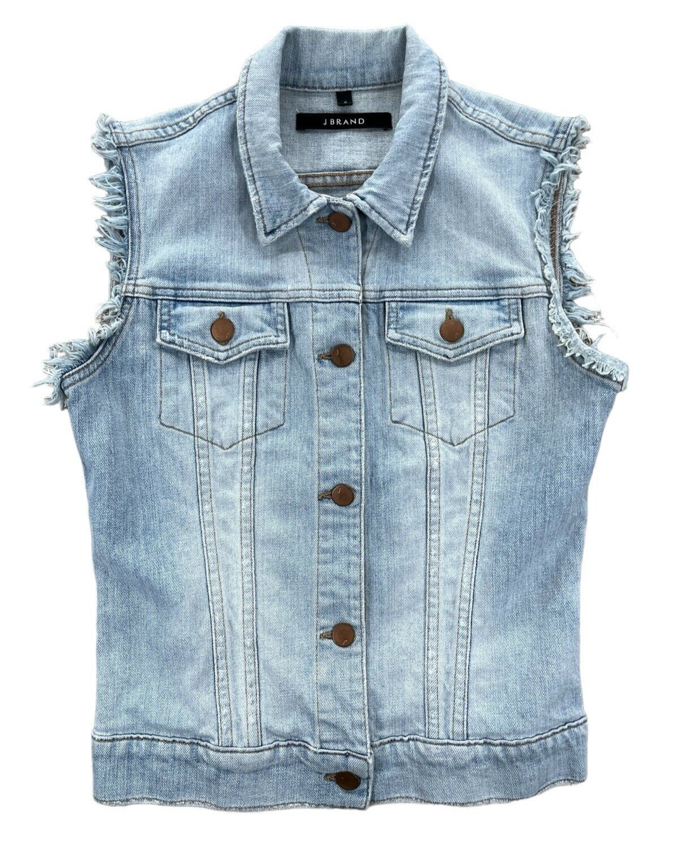 J Brand Faith Sleeveless Deconstructed Denim Vest Light Wash