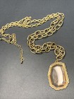 Ladies Necklace gold tone Lucite smoky topaz 32 inch Pendant Sweater Style