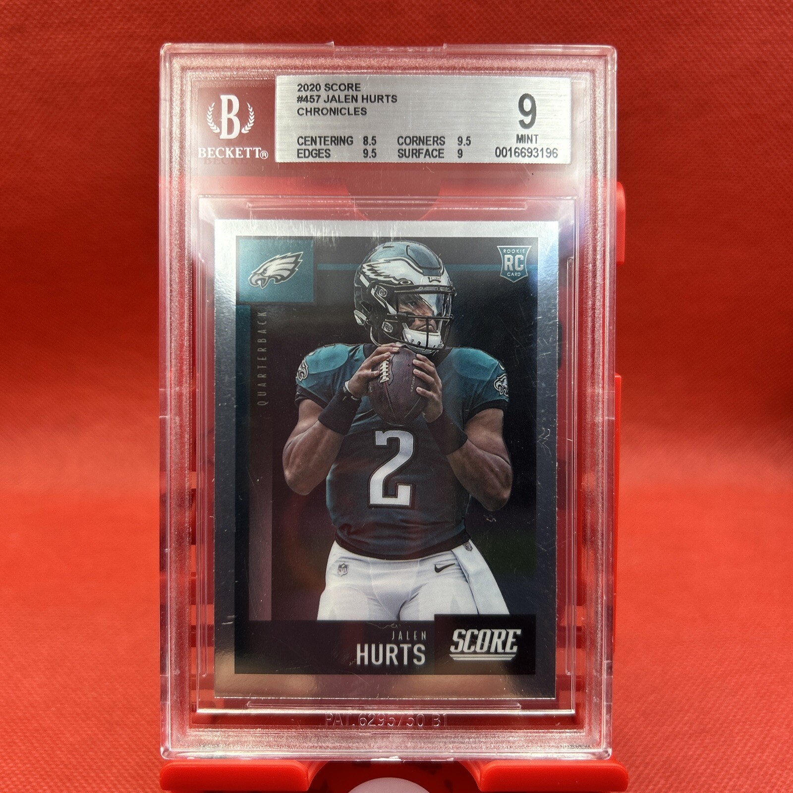 2020 Panini Chronicles Score #457 Jalen Hurts Rookie RC Beckett 9