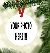 PERSONALIZED YOUR PHOTO HERE CUSTOM 3.5" ROUND METAL CHRISTMAS ORNAMENT GIFT TAG