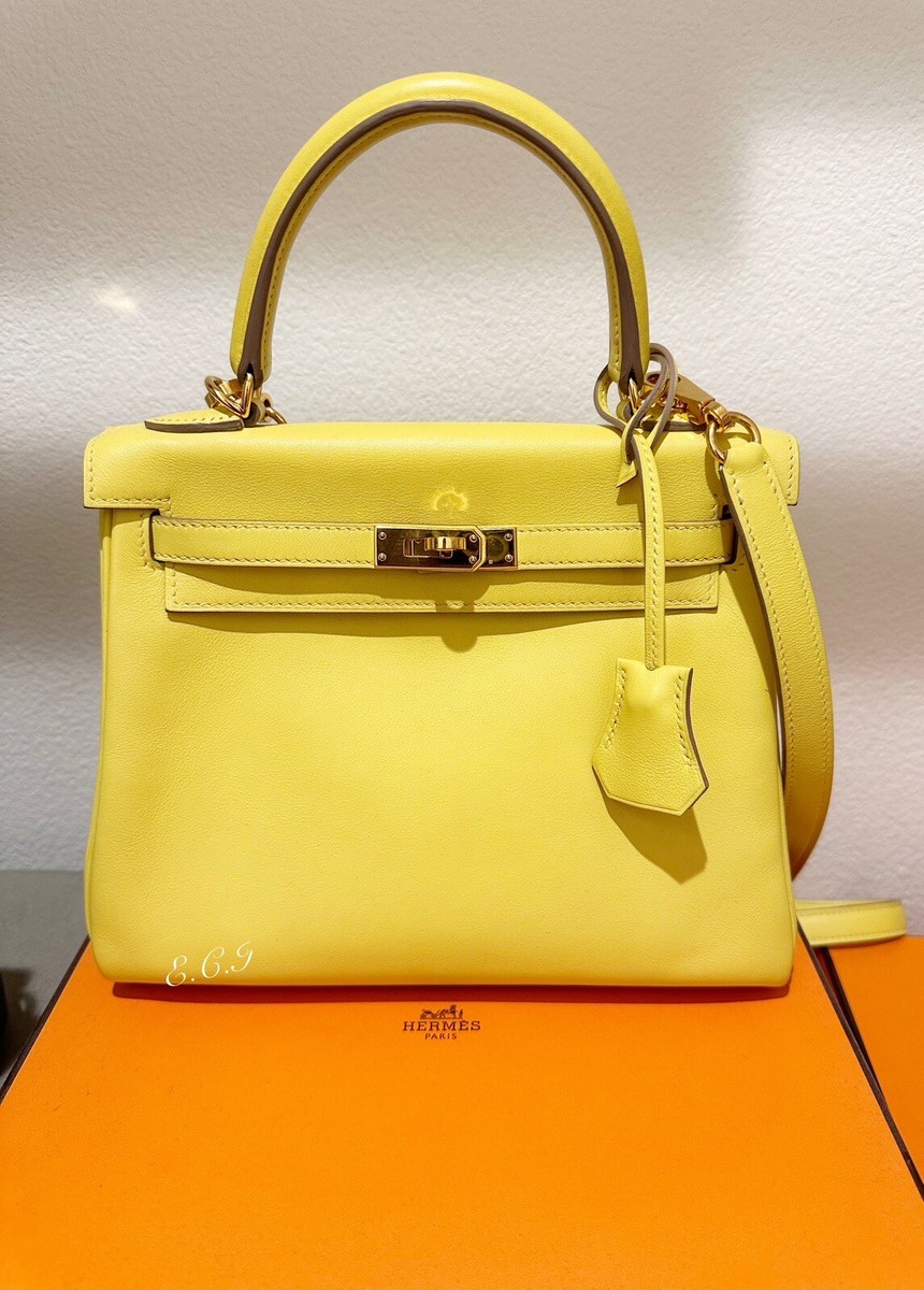 Authentic 2019 Hermes 25 Kelly Handbag Lime Swift Yellow Authentic 2019 Hermes 25 Kelly Handbag Lime Swift Yellow