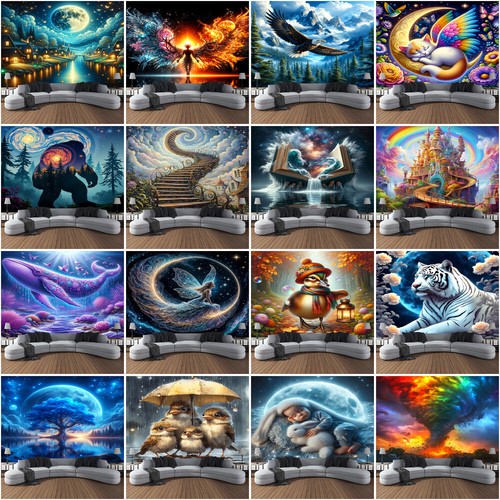 Large 3D Fantastic Moon Animals Wall Hanging Tapestry Blanket Bedspread Backdrop - Picture 2 of 19