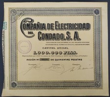 ACCIÓN ORIGINAL COMPAÑÍA ELECTRICIDAD DEL CONDADO 1921 SEVILLA Aprox. 310x275mm