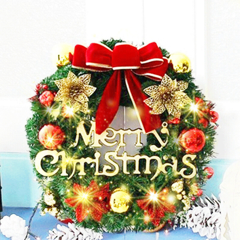 Christmas Wreath With Lights Wall Hanging Decoration Xmas Door Garland