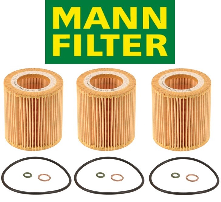 Mann Set of 3 Oil Filters For BMW E70 E82 E88 E89 E90 E92 F01 F07 F10
