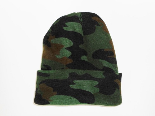Winter Camo Beanie Watch Cap Green Camouflage 2-Layer One Size Acrylic Hiking - Picture 2 of 5