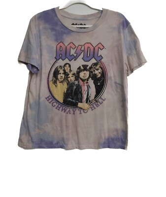 AC/DC Highway To Hell Mens Purple White Tie Dye T-Shirt Round Neck Size L