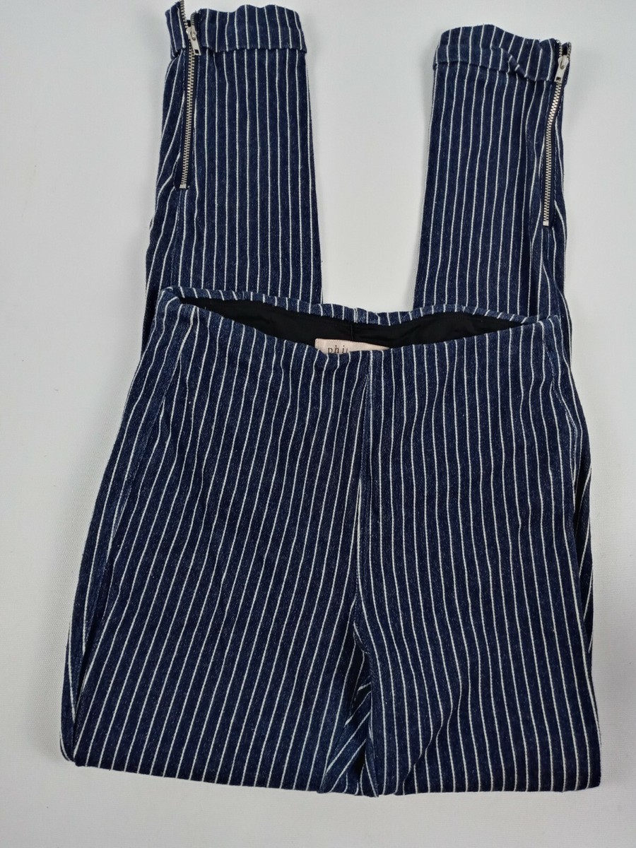 パンツ PHILOSOPHY Women Straight Pants 251GA030407310309 Blue Philosophy Pants Women Size XS Blue Striped ankle Zip