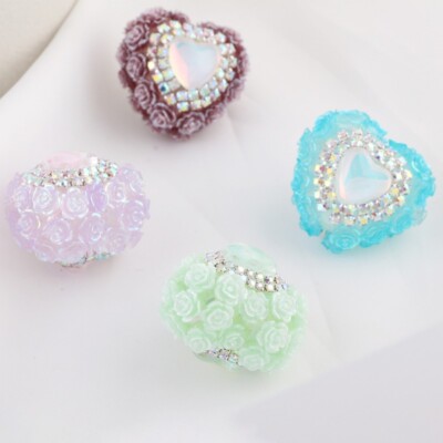 2X DIY Heart Shape Rose Flower Loose Beads with Hole Pendant