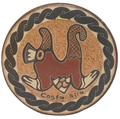 Costa Rica Tile Wall Abstract Sea Turtle Round Trivet Coaster Earth Tones Clay