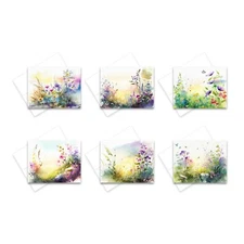 12 All Occasion Note Cards Blank with Envelopes - Watercolor Flowers ( 2 of each