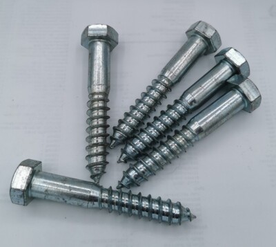 5 x Hex Wood Screw M16x100 Steel Zinc Plated SW 24
