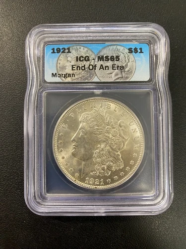 1921 P MORGAN DOLLAR ICG MS-65 - UNCIRCULATED - LAST YEAR - CERTIFIED SLAB - $1