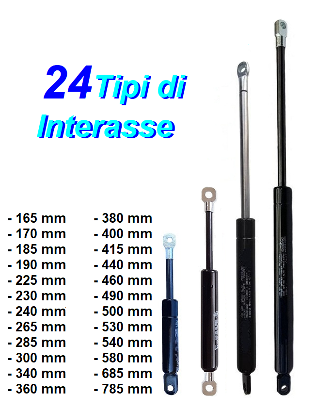 2 Pistoni A Gas Per Letto Contenitore - Attacco A Occhiello, Interasse 415mm, Forza 600-1100N - Foto 5