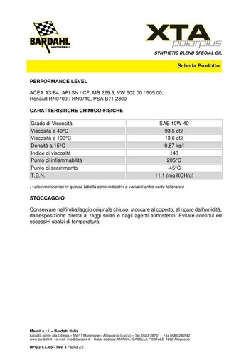 4 LITRI BARDAHL XTA 10W40 POLARPLUS OLIO AUTO A3 B4 API SN CF MB 229.3 VW 502.00 - Foto 3 di 3